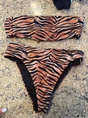 Kendall & Kylie Black and Tan Tiger Print Bandeau Bikini